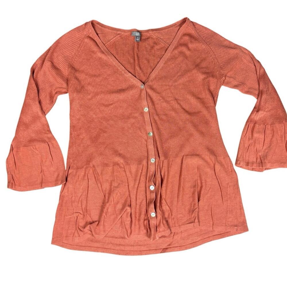J.Jill Silk Cotton Button Front Top Women’s M Rust Orange Knit Peplum Hem